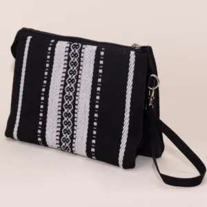 Black Grey Keffiyeh Petra Cross Bag Multi Pocket Denim - 30x25x8 cm