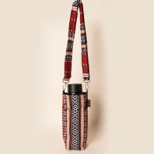 Bedouin Crimson Water Bottle Bag Cotton Handmade Travel - 18x10x6 cm