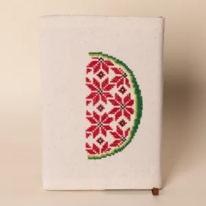 Watermelon Blossom Linen A5 Notebook Cover Handmade DMC Floral