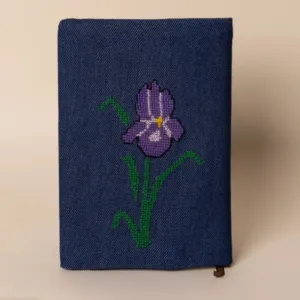 Midnight Iris Canvas A5 Notebook Cover Handmade DMC Embroidered