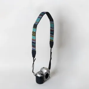 Teal Camera Strap Bedouin Pattern Leather Padded Handmade