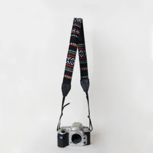 Black Camera Strap Bedouin Textile Leather Padded Handmade