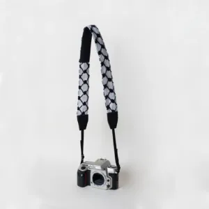 Black White Keffiyeh Camera Strap Bedouin Leather Padded Handmade