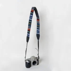 Navy Camera Strap Bedouin Textile Leather Padded Handmade
