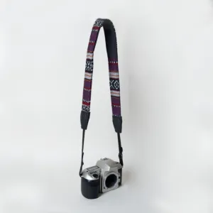 Purple Camera Strap Bedouin Textile Leather Padded Handmade