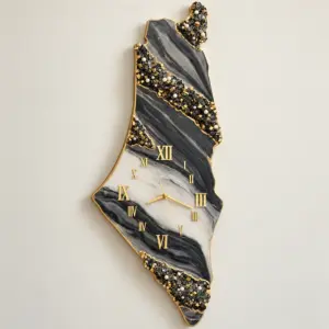 Resin Palestine Map Wall Clock Gold & Pearl Finish - 100x100x2.5 cm