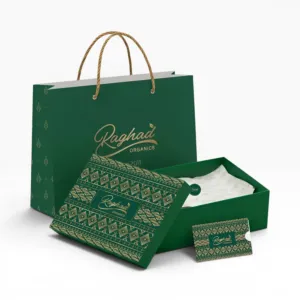 Green Gift Box with Bag Card and Inner Wrapping (4 Pcs)