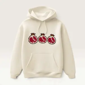 Hand-Embroidered Ivory Hoodie with Pomegranate Motif