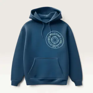 Hand-Embroidered Navy Blue Hoodie with Palestine Emblem