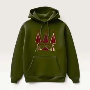 Hand-Embroidered Dark Green Hoodie with Burgundy Heritage Motif