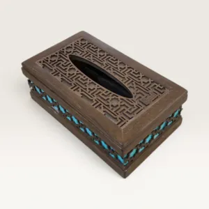 Handmade Solid Oak Wood Tissue Box Cover Turquoise - 23.5x11.5 cm
