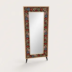 Handmade Botanica Wood Shoe Cabinet with Full Mirror Gold 155cm