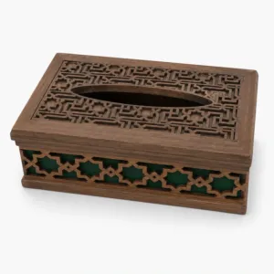 Handmade Solid Oak Wood Tissue Box Cover Brown & Black - 23.5x11.5 cm
