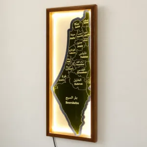 Illuminated Solid Oak Palestine Map Wall Art, 35x70 cm