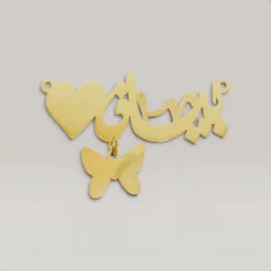 Custom Butterfly & Heart Necklace in 925 Sterling Silver Gold Plated
