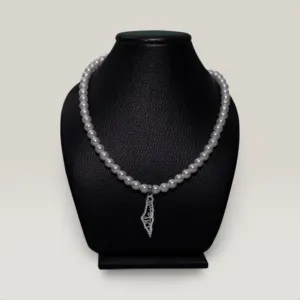 Pearl Necklace with Palestine Name in 925 Sterling Silver Handmade