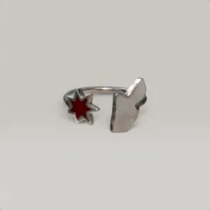 Jordan Map Ring with Red Star Accent in 925 Sterling Silver
