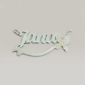 Script Name Necklace with Butterfly and Curved Bar in 925 Sterling Silver
