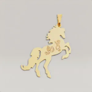 Horse Necklace with Laser Engraving in 925 Sterling Silver Gold Plated