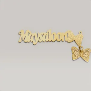 Script Name Necklace with Twin Butterfly Accents in 925 Sterling Silver