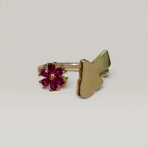 Floral Ring in 925 Sterling Silver with Gold Plating Handmade Design