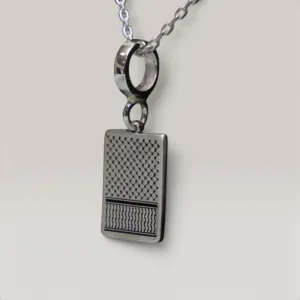 Rectangular Kufiya Pattern Pendant Necklace in 925 Sterling Silver