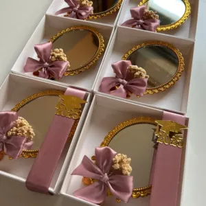 Custom Handmade Mirror Favors with Natural Flower Accents for Event Gifts