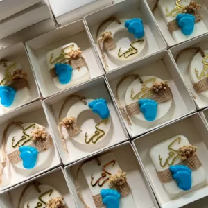 Handmade Personalized Baby Shower Soap Favors with Custom Colors & Scents - Blue Arabic
