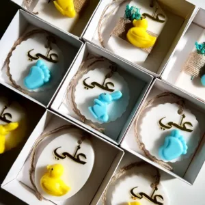 Baby Shower Soap Favors - Yellow Duck & Blue Footprint - 8x8x3 cm