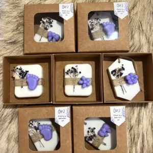 Baby Shower Soap Favors - Purple Footprint Kraft Box - 8x8x3 cm