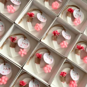 Personalized Baby Shower Soap Favors - Pink Flower Mini Box - 8x8x3 cm