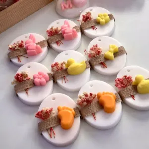 Baby Shower Soap Favors - Yellow Duck & Orange Footprint - 8x8x3 cm
