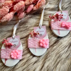 Baby Shower Soap Favors - Pink Bow & Flower Lace - 8x8x3 cm