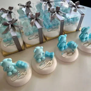 Personalized Baby Shower Soap Favors - Blue Bear Clear Box - 8x8x3 cm