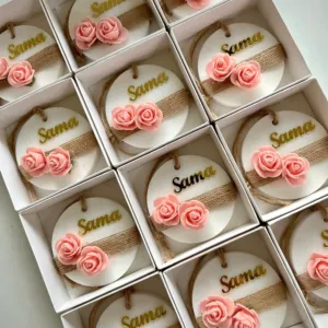 Personalized Baby Shower Soap Favors - Double Pink Roses - 8x8x3 cm