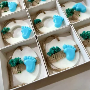 Baby Shower Soap Favors - Blue Footprint Flower Bouquet - 8x8x3 cm