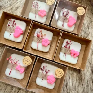 Baby Shower Soap Favors - Pink Flower Kraft Box - 8x8x3 cm