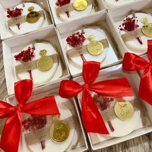 Handmade Wedding Scented Soap Favors with Custom Colors & Fragrances - Red Ribbon & Ring