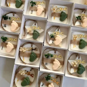 Handmade Personalized Baby Shower Soap Favors with Custom Colors & Scents - Sage Footprint Multi-box