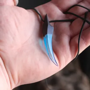 Blue Glow Lion Fang Epoxy Artisan Handmade Pendant Necklace