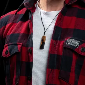 Black Epoxy Olive Wood Artisan Handmade Resin Pendant Necklace