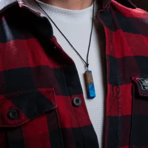Blue Epoxy Olive Wood Artisan Handmade Resin Pendant Necklace