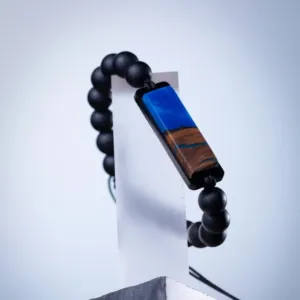 Blue Epoxy Olive Wood Handmade Resin Statement Bracelet