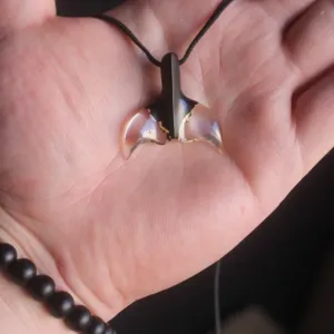 Whale Tail Ebony Wood Gold Leaf Handmade Pendant Necklace