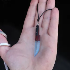 Knife Pendant Organic Wood Blue Epoxy Handmade Necklace