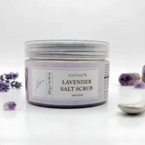Handmade Lavender Salt Scrub with exfoliating salt scrub
