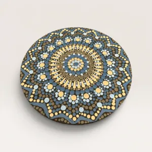 Hand-Painted Round Floral Mandala Wall Art in Blue and Gold – Multiple Sizes