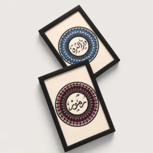 Personalized Arabic Name Mandala Frame in Blue and Burgundy – Multiple Sizes