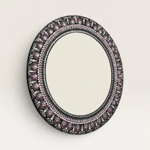 Hand-Painted Oval Mandala Mirror in Rose Pink and Silver – Multiple Sizes