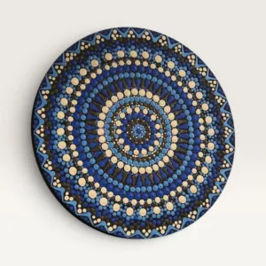 Hand-Painted Round Mandala Wall Art in Navy Blue and Gold (Available In Sizes)